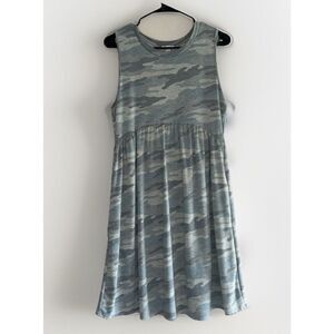 White Birch Soft Knit‎ Dress Casual Blue Gray Camo Shift Teacher Knee Length Med